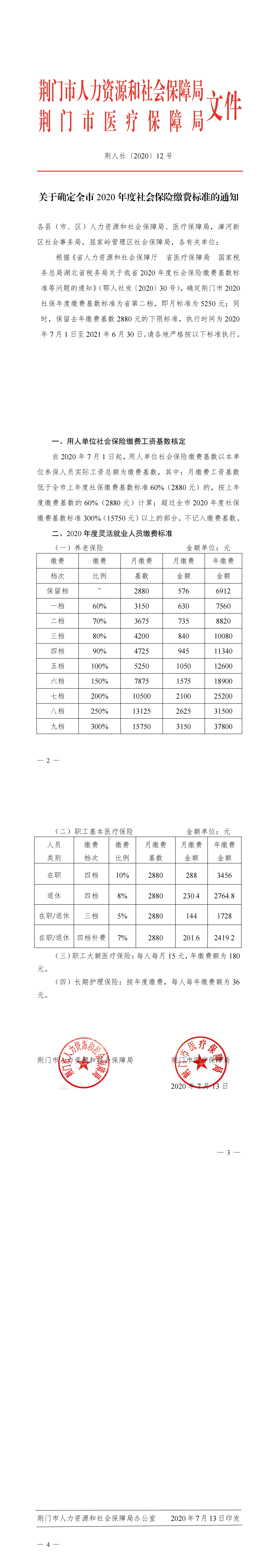 荆门2020年度社会保险缴费标准的通知_00.png