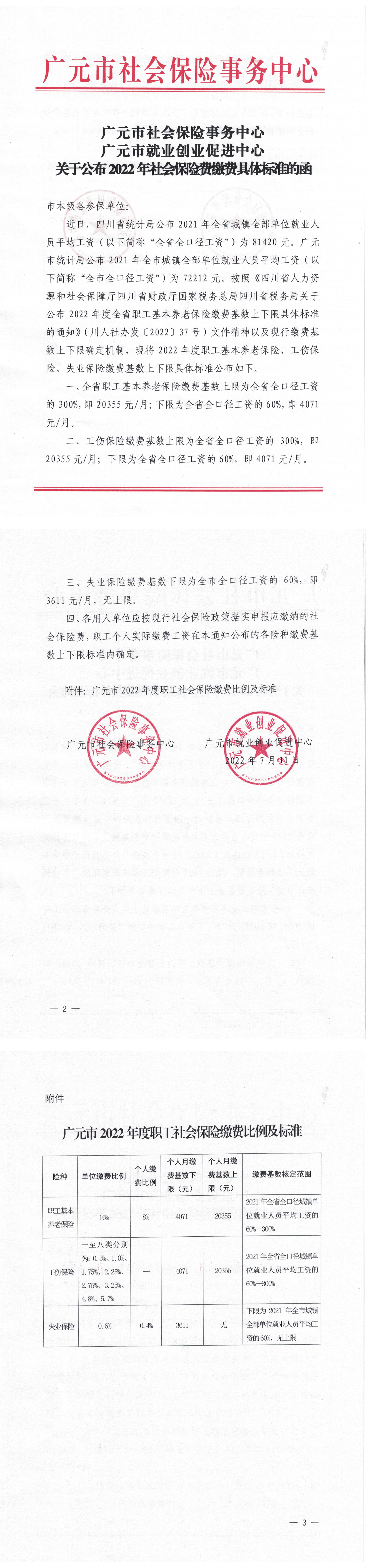 广元市社会保险事务中心关于公布2022年社会保险费缴费具体标准的函_00.png