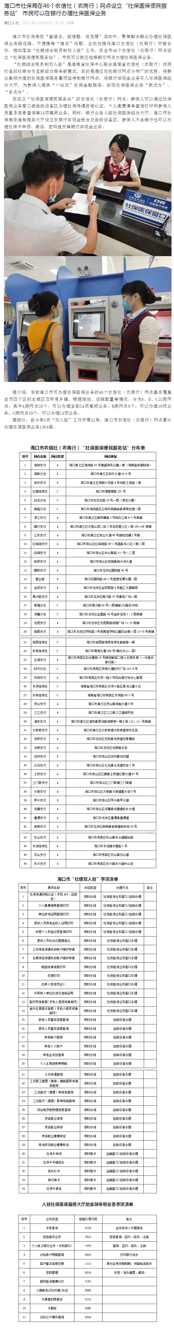 海口市社保局在46个农信社（农商行）网点设立“社保医保便民服务站” 市民可以在银行办理社保医保业务.png
